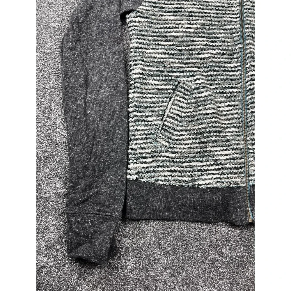Lucky Brand‎ Sweater Womens XS Knit Boucle Stripe Full Zip Jacket Black & Gray
